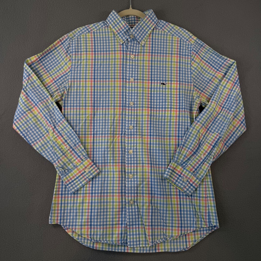 Vineyard Vines Slim Fit Tucker Shirt Men Medium Multi Color Gingham Plaid Cotton